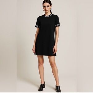 Rag & Bone Thatch Crepe Shift Dress Black White Trim Minimalist